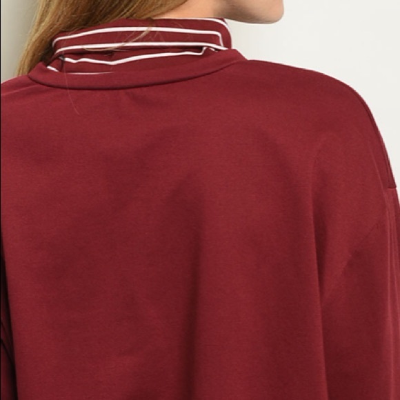Burgundy Long bell sleeve mock neck knit tunic top - Picture 9 of 11